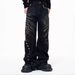 Men's Retro Distressed Denim Jeans High End Wide Leg Loose Street Style With Whiskers And Studded Details New Style_mkmklike.com