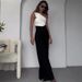 Women's Clothing fashion solid color oblique collar slim fit top high waist wide leg pants suit_mkmklike.com