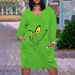Women's Clothing Digital Christmas Green Geek Print Temperament Midi Pullover V neck Long Sleeve Dress_mkmklike.com