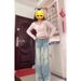 Light Blue Women's Flared Jeans Lace Trimmed American Style Low Rise Stretchy Extra Long Floor Length_mkmklike.com