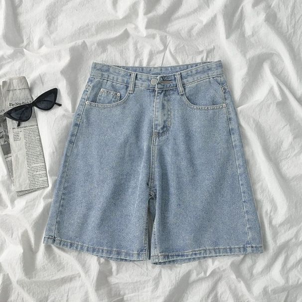 Women's High-Waisted Denim Shorts 5 Point Summer Thin Straight Leg plus Size Loose Fit Wide Leg Mid-Length for Petite_mkmklike.com