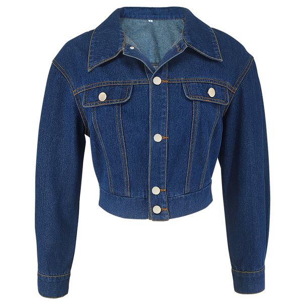 K Women's New Denim Elastic Button Cardigan Long Sleeves Short Denim Jacket_mkmklike.com