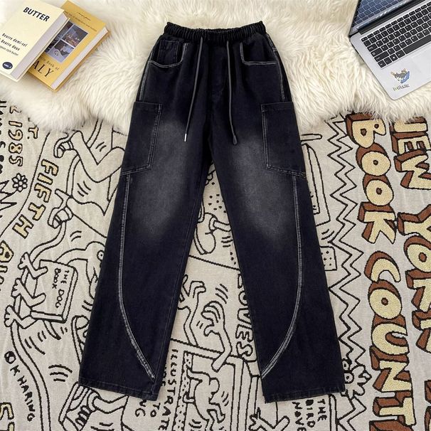 Men's High-Street Baggy Jeans – Relaxed Straight-Leg With Architectural Tapering (S-3XL, Black/Blue, Vintage Wash, Hip-Hop Essential)_mkmklike.com