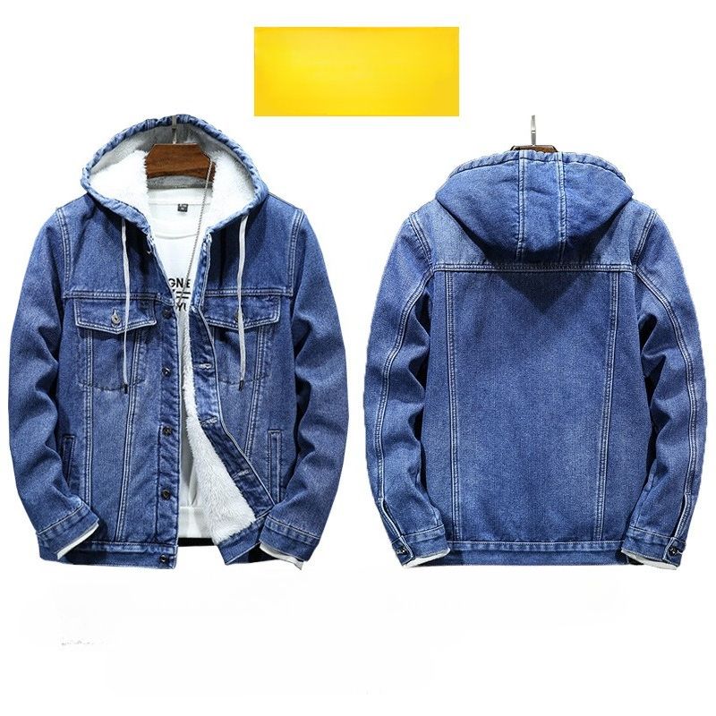 New Thickened Warm Men's Jacket Winter, Imitation Lamb Wool Integrated Hooded Fleece Denim Jacket For Young Men_mkmklike.com