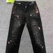 Men's High Street American Vintage Splatter Graffiti Black Jeans - Loose Fit Straight Leg Wide Trousers For Casual Streetwear Vibe_mkmklike.com