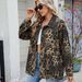 Women's Washed Denim Jacket With Leopard Print - Oversized Casual Coat, Detachable Hood, Streetwear Fashion For Spring_mkmklike.com