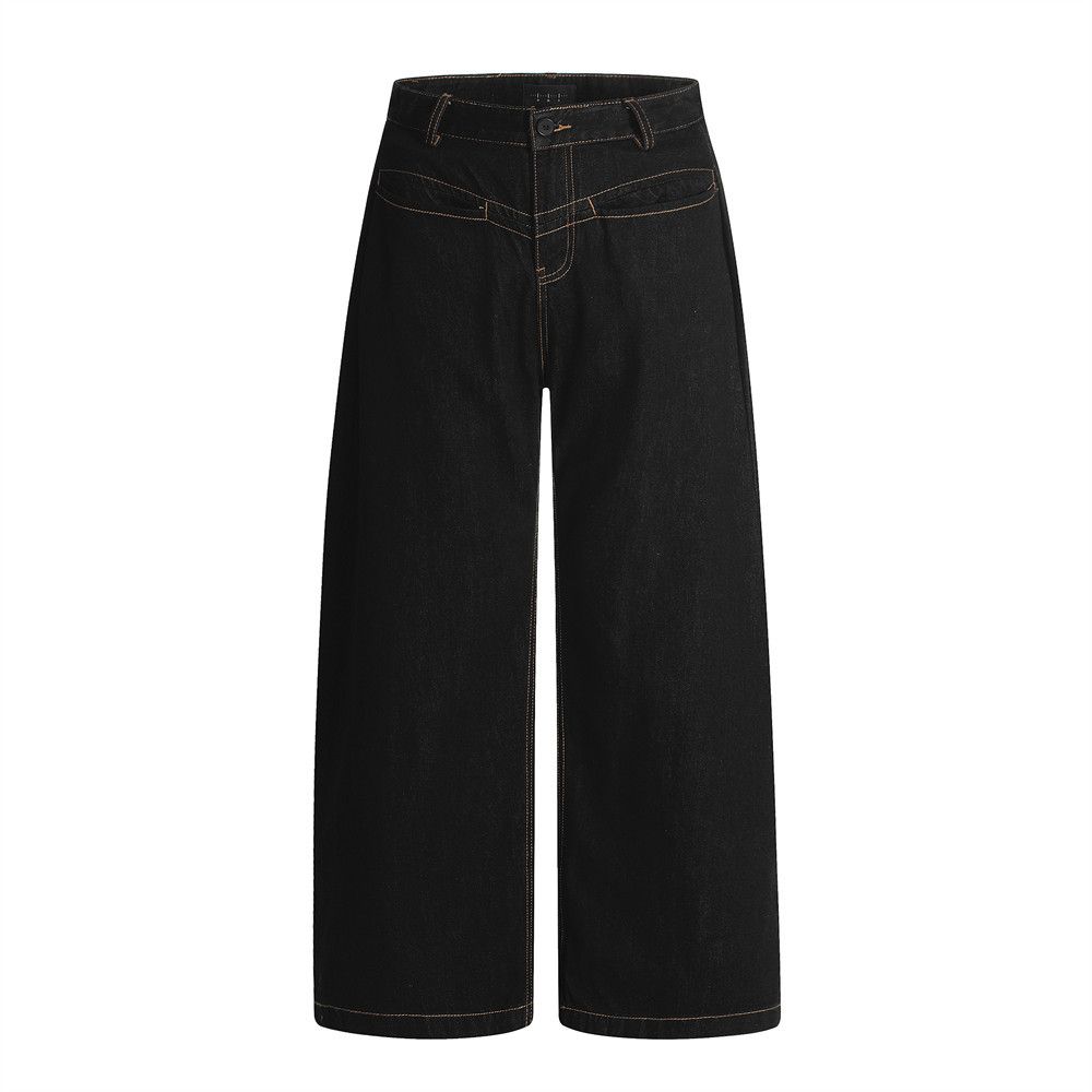 American Style Trendy Brand Original Color Denim Wide-Leg Men's Long With Stitched Pockets Design Sense Personality_mkmklike.com