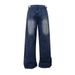 Spray Paint White Workwear Denim Men Oversize Hip Hop Trendy Wrinkled Frayed Loose Wide-Leg Straight Pants_mkmklike.com