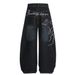 Trendy High Street Letter Print Scimitar Jeans Men's Cargo Washed Vintage Loose Wide-Leg Floor-Length Pants_mkmklike.com