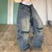 Vintage Washed Distressed Patchwork Cargo Jeans For Men & Women - Streetwear Baggy Wide-Leg Denim Pants With Asymmetrical Hem_mkmklike.com