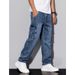 Men's Loose Fit Straight Leg Jeans Trendy Brand Midweight Elastic Mid Waist Long Pants_mkmklike.com
