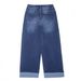 TK197 Women's Retro High-Waisted Straight Leg Jeans Dark Blue Washed Wide Leg Pants_mkmklike.com