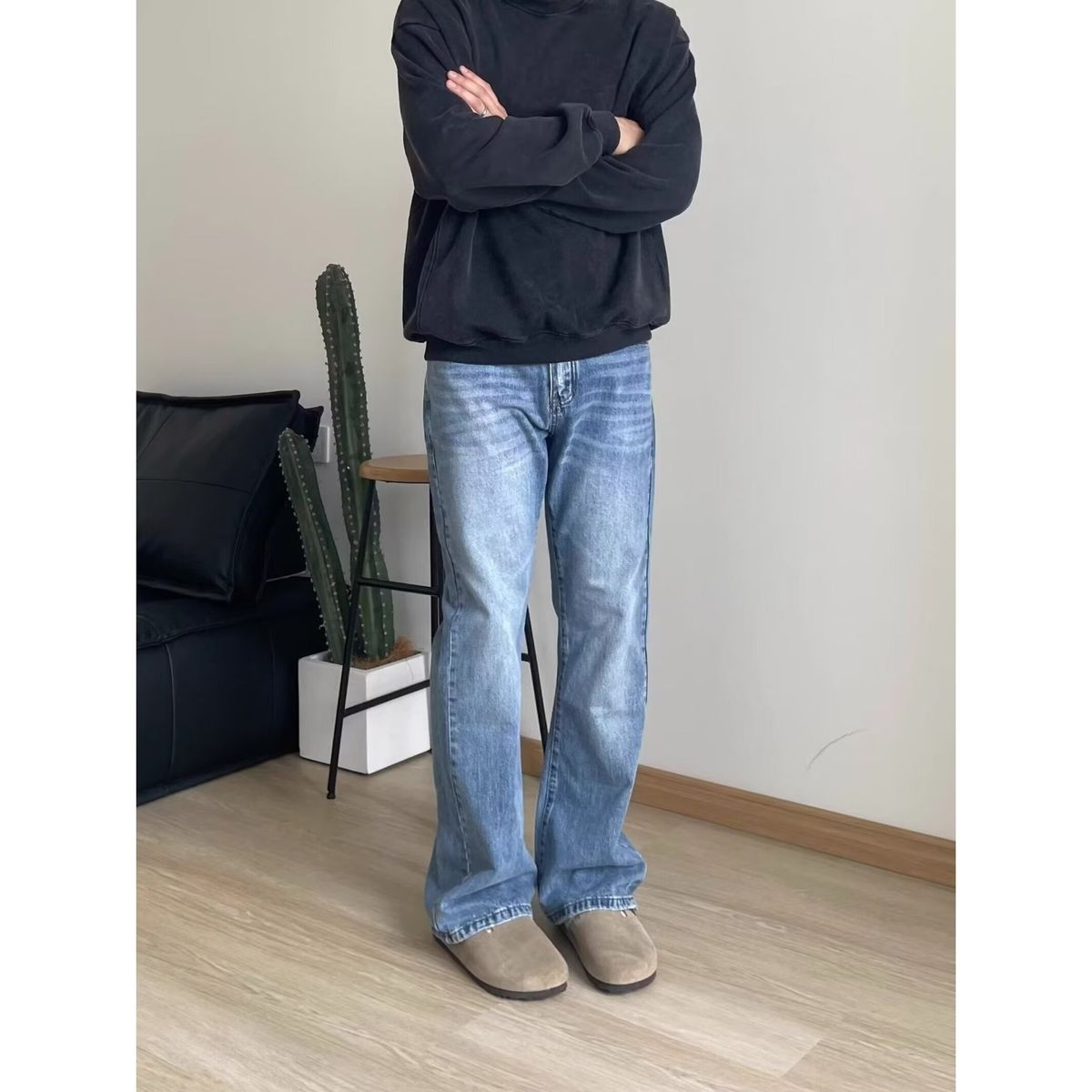 Men's Clothing Retro Washed American Style Flared Cleanfit Jeans Slim Fit Trousers For Men And Women Trendy Old Style Denim_mkmklike.com