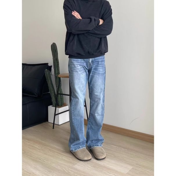 Men's Clothing Retro Washed American Style Flared Cleanfit Jeans Slim Fit Trousers For Men And Women Trendy Old Style Denim_mkmklike.com