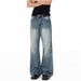Men's High Street Washed Whiskered Flared Jeans Retro Unisex Vibe Stylish Floor Length Pants_mkmklike.com
