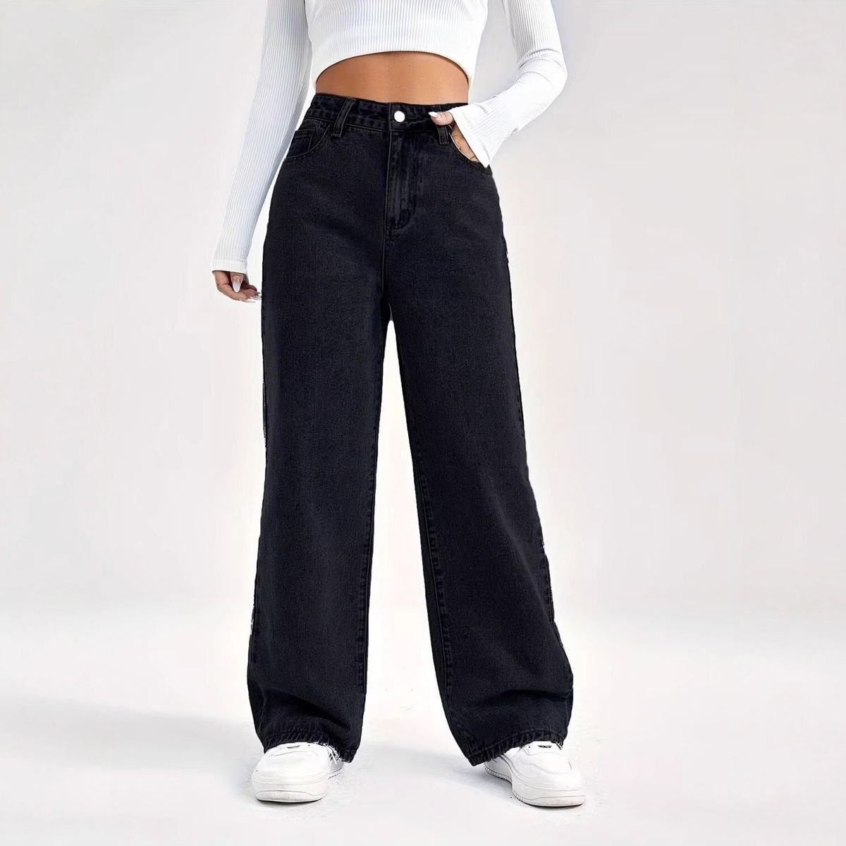 Classic American Washed Jeans – High Waist Straight Leg Comfort Stretch Denim Pants For Women_mkmklike.com