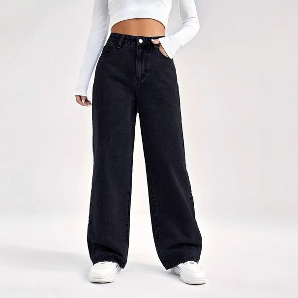 Classic American Washed Jeans – High Waist Straight Leg Comfort Stretch Denim Pants For Women_mkmklike.com