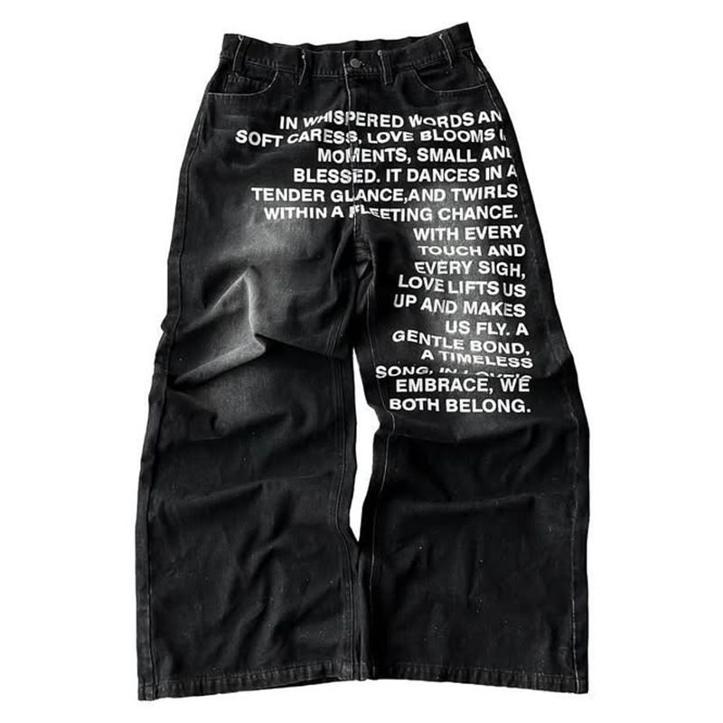 Men's And Women's American Retro Hip-hop Jeans - Loose And Loose, Street Style, With Letter Print_mkmklike.com