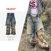 Men's Clothing Stitching Two Piece Camouflage Work Pants, Unisex Straight Leg Multi Pocket Color Blocked Jeans_mkmklike.com