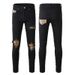 American High Street Black Men's Cross-border Jeans Slim-fit Ripped Leopard Print Patch Elastic Trendy Men's Clothing_mkmklike.com