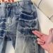 Men's Straight Leg Jeans With Angled Lightning Bolt Design, Vintage Washed Trousers For High Street Vibe_mkmklike.com