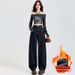 Autumn And Winter Wom's Dark Blue Loose-fitting Patchwork Straight-leg Fashion Versatile Curved-cut Long Jeans For_mkmklike.com