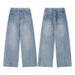 Men's Streetwear Light Blue Washed Denim Jeans - Loose Fit Wide Leg High Street Straight Pants For Teen Boys_mkmklike.com