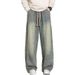 American Retro Summer Trendy Brand Vibe Loose Wide-leg Pants Men's Washed Scimitar Tooling Teen Denim Trousers_mkmklike.com