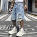 Men's American Retro High Street Ripped Denim Shorts Summer Trendy Loose Casual Wide Leg Five Point Pants_mkmklike.com