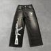 Streetwear Vintage Washed Jeans – Gun Print Distressed Denim | Loose Fit Straight Leg | High Waist | S-XL_mkmklike.com