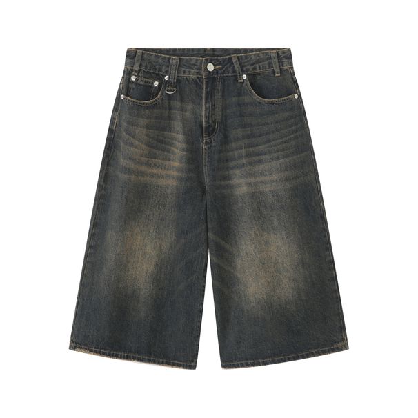 Loose Silhouette Washed Retro Distressed Three Quarter Straight Denim Shorts For Men_mkmklike.com