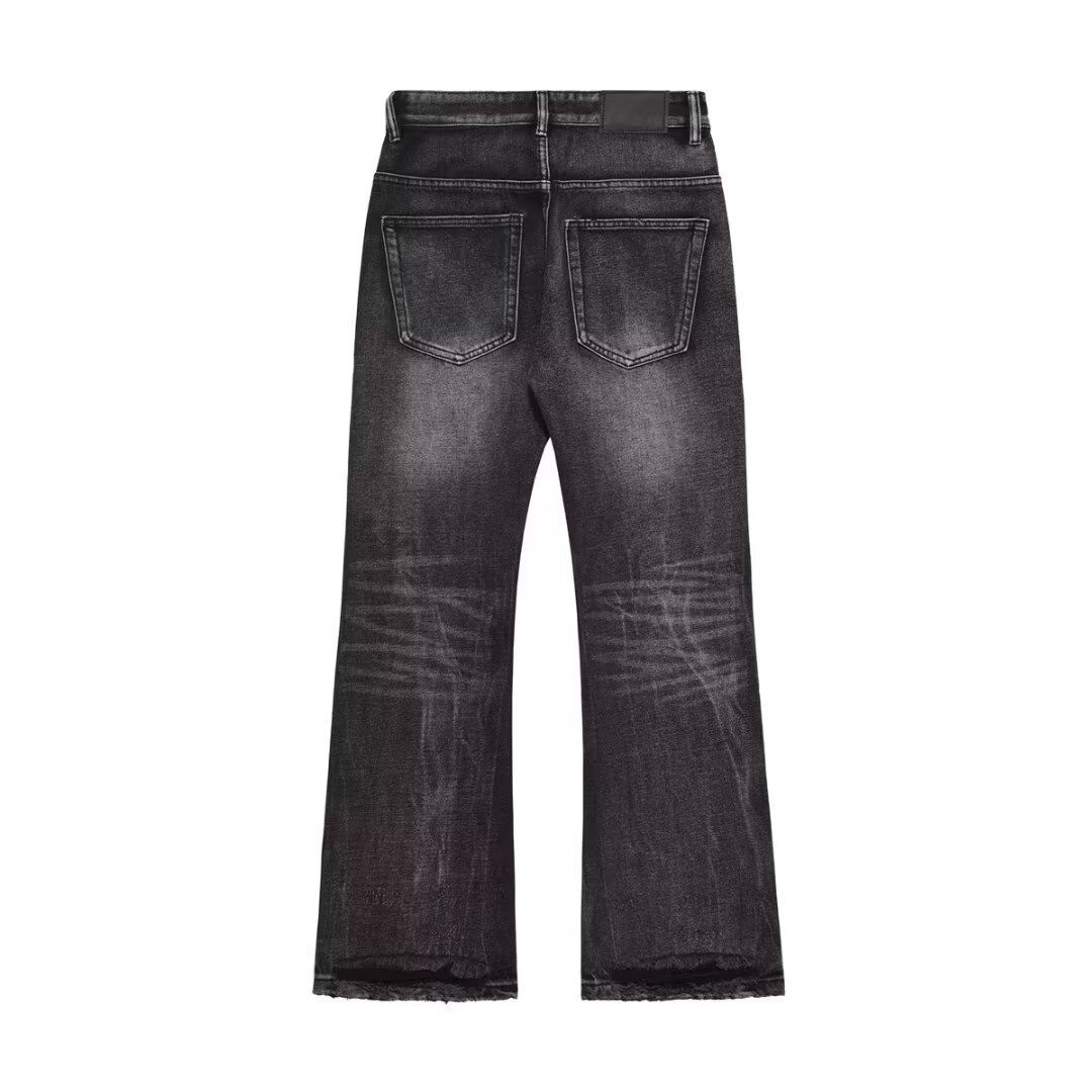 Spring And Autumn European And American High Streets New Vibe Feng Shui Wash Black Ripped Jeans Men's And Women's Ins Trendy Brand Micro-pull Pants_mkmklike.com