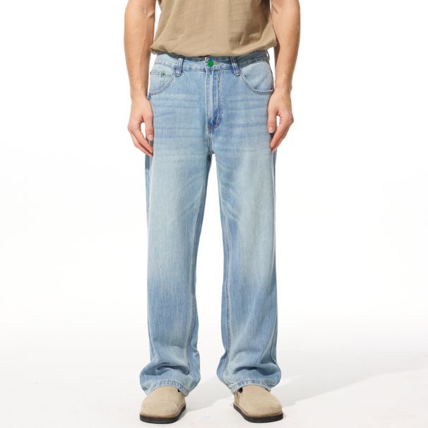 Men's Clothing Lightweight Tencel Lyocell Cool Stretch Washed Jeans - Loose Straight Leg Pants With Japanese Style (Light Blue)_mkmklike.com