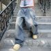 2025 Spring And Autumn New Street Style Trendy Brand Washed Design Jeans Loose Floor-Length Wide-Leg Pants_mkmklike.com