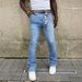 "Men's Stretch Denim Straight Leg Jeans – Trendy Patchwork Stacked Hem For Urban Streetwear"_mkmklike.com