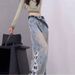 KENH Distressed Tassel Patchwork Ripped Jeans For Women, Loose-fitting, Slimming, Floor-length, High-waisted Wide-leg_mkmklike.com