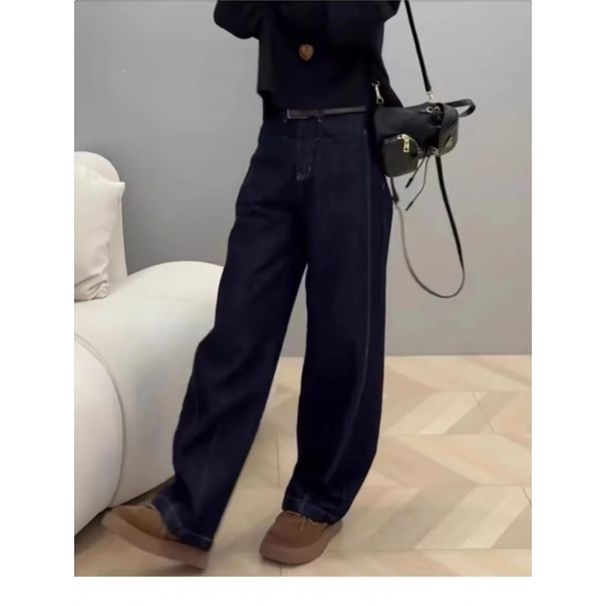 Plus-size Women's Slimming Banana Jeans, Narrow Wide-leg Pants, Versatile Loose-fitting Scythe-style Floor-length Pants_mkmklike.com