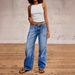 High-Waisted Straight Leg Jeans For Women - Stretch Comfort Denim Pants With Enzyme Wash & Classic Blue_mkmklike.com
