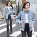 Women's Fleece-Lined Denim Jacket - Winter Short Coat, Oversized Fit, Warm & Stylish For Petite To Plus Size (White, Grey)_mkmklike.com
