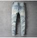 Men's Clothing High Street Fashion Brand Men's Clothing Trend Men's Slim Elastic Knee Hole Patch Jeans Skinny Pants_mkmklike.com