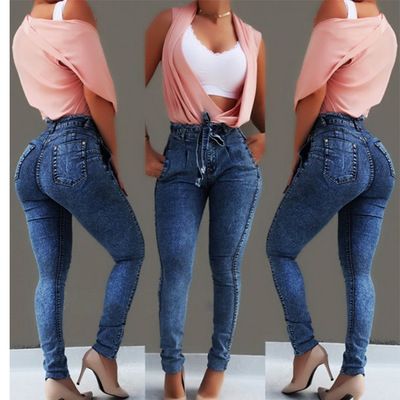 women's Jeans Slim Elastic Fashion All Match Tassel Belt High Waist Women_mkmklike.com