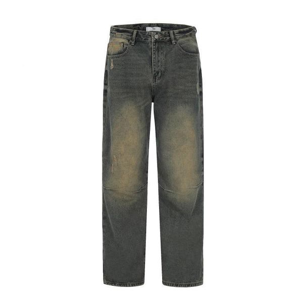 Men’s Vintage Washed Dirt-Yellow Jeans – Relaxed Straight-Leg Denim Pants For Hip-Hop & Casual Wear_mkmklike.com