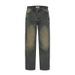 Men’s Vintage Washed Dirt-Yellow Jeans – Relaxed Straight-Leg Denim Pants For Hip-Hop & Casual Wear_mkmklike.com
