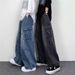 Men's Clothing Trendy Wide Leg Jeans High Street Style Loose Straight Leg Black Workwear Men's And Women's Street Style Pants_mkmklike.com