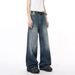 Men's Clothing Men's Retro Washed Jeans - American Style Lightning Pattern Loose Fit Denim Pants_mkmklike.com