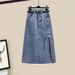 Women's Hooded Drawstring Slim Top Denim Skirt Two-piece Trendy Set_mkmklike.com
