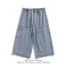 Men's Clothing Summer overalls men's brand loose straight casual cropped pants elastic waist wide leg denim shorts_mkmklike.com