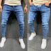 Men's Slim Fit Destroyed Jeans - Stretch Skinny Denim Pants With Ripped Details (Blue, S-XXXL)_mkmklike.com