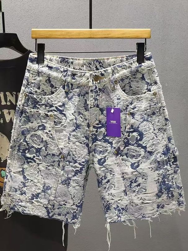 Men's Clothing Light Luxury Denim Shorts Men's Summer Loose Versatile Casual Trendy Shorts Fashionable Blue And White Porcelain Casual Pants_mkmklike.com