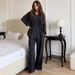 Trendy Oversized Denim Shirt & Trousers Set With Button-Down & Tie Details | Women's Casual Chic Outfit_mkmklike.com